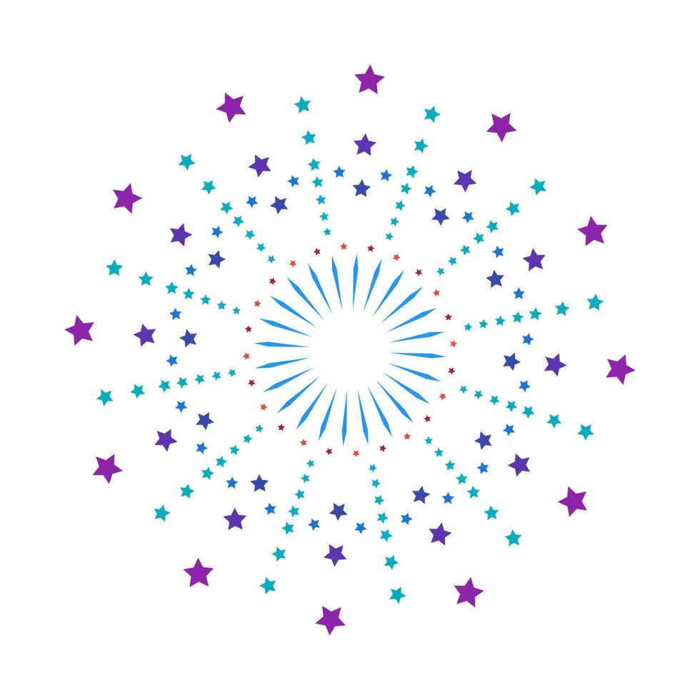 Vivid spark icon inspired by firework burst. Radiant circular flare with colorful light outbreak. Abstract explosion element on white background vector