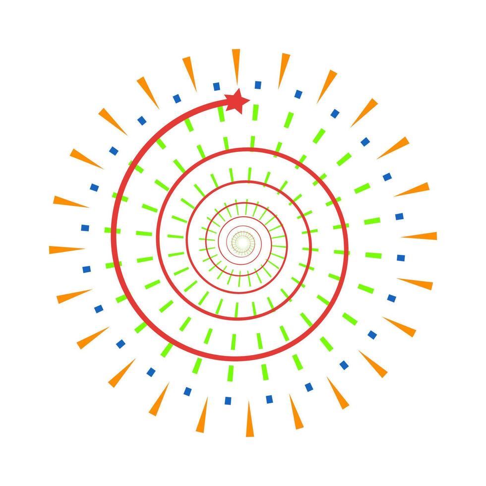 Firework inspired colorful burst with radiant sparks. Vibrant flare explosion with shining sunrays. Abstract light graphic isolated on white background vector