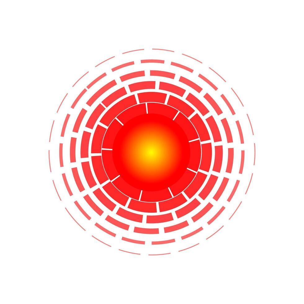 Red circle indicating pain location. Sore spot symbol for body discomfort. Ache area icon used in pain relief ads. Abstract target marking hurt region. Medical sign element vector
