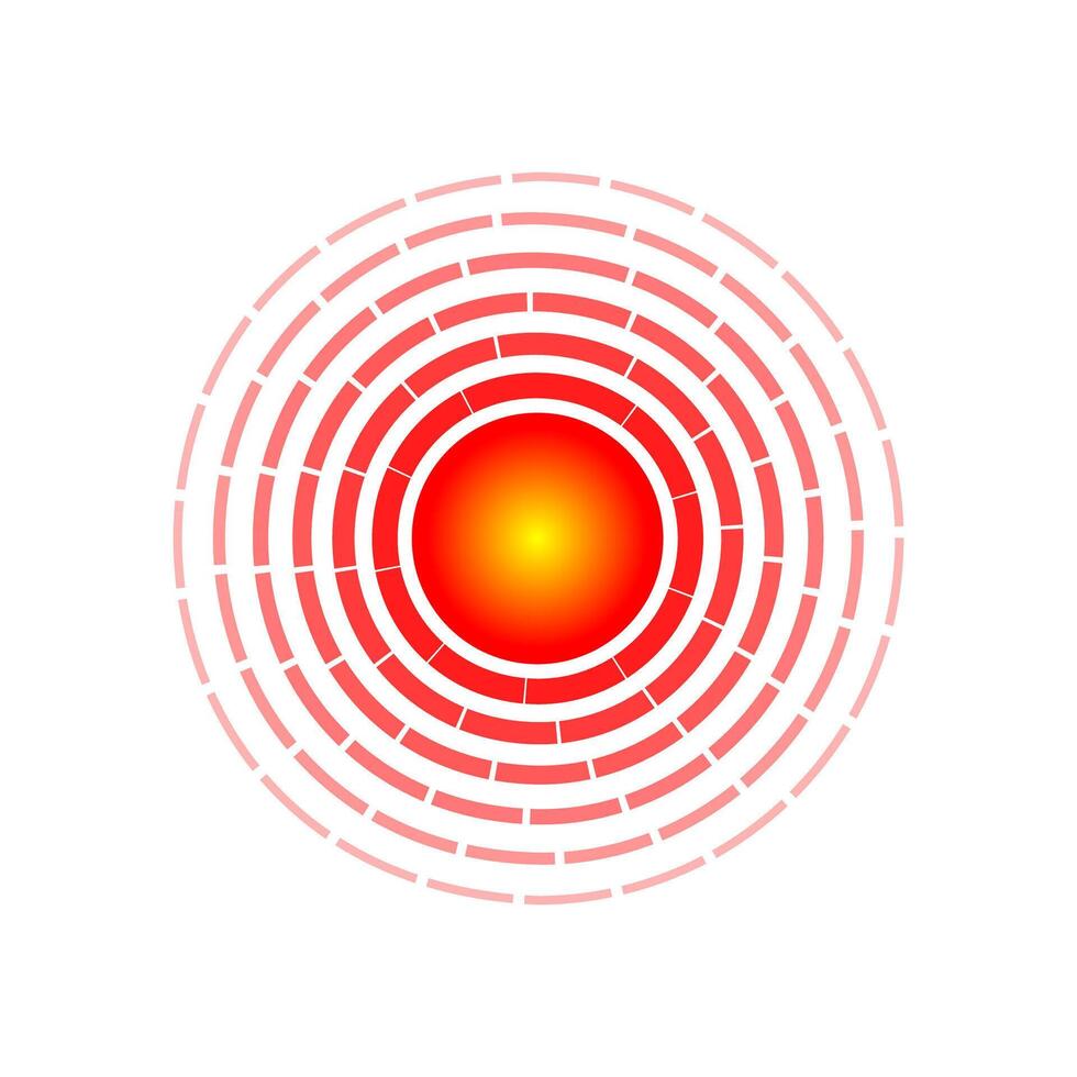 Pain spot marked with red circle. Ache area symbol for sore body parts. Targeted localization design. Abstract hurt indicator for painkiller advertisements vector