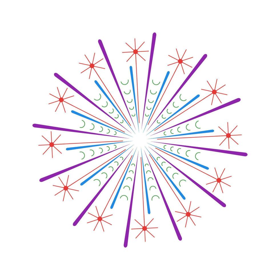 Firework flare with vibrant spark rays. Colorful outburst icon featuring sunlight circle design. Abstract burst graphic for explosion inspired artwork on white background vector