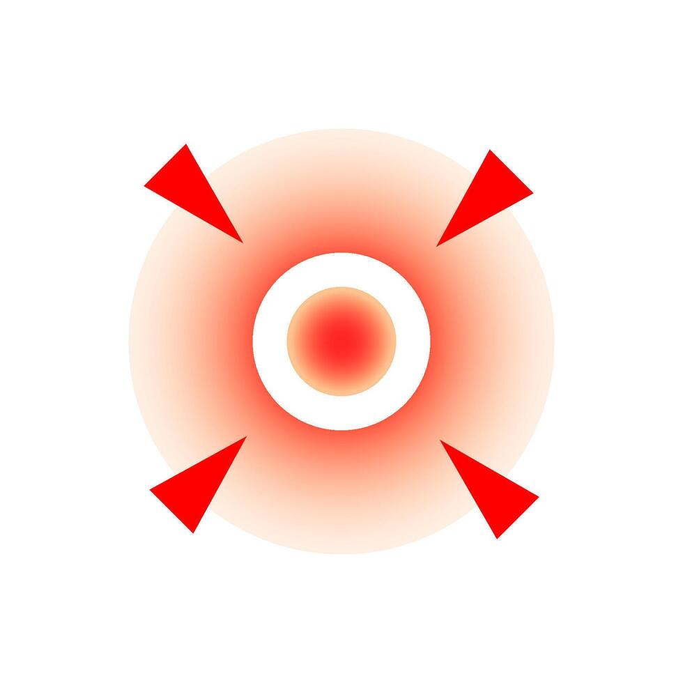 Pain target with red circle marking sore spot. Ache area symbol used in medical advertisements. Localization sign for discomfort zone. Abstract hurt icon vector