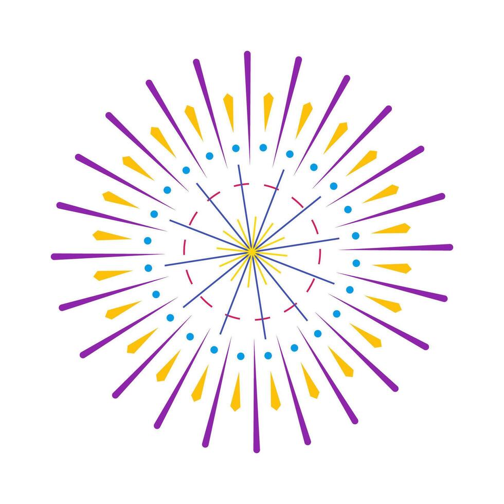 Colorful fireworks burst with radiant light rays. Abstract spark outbreak design inspired by sunburst patterns. Bright explosion isolated on white background vector