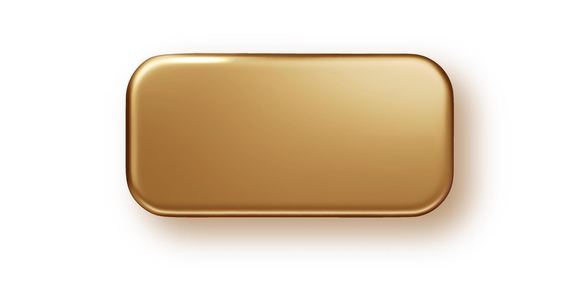Golden rectangle button blank template. Golden glossy elegant design with place for inscriptions isolated. Realistic 3D design vector