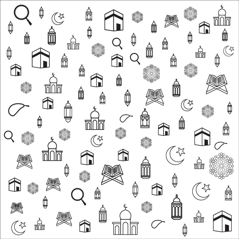 seamless pattern Ramadan icon contain lanterm, kaaba,mosque, moon star vector