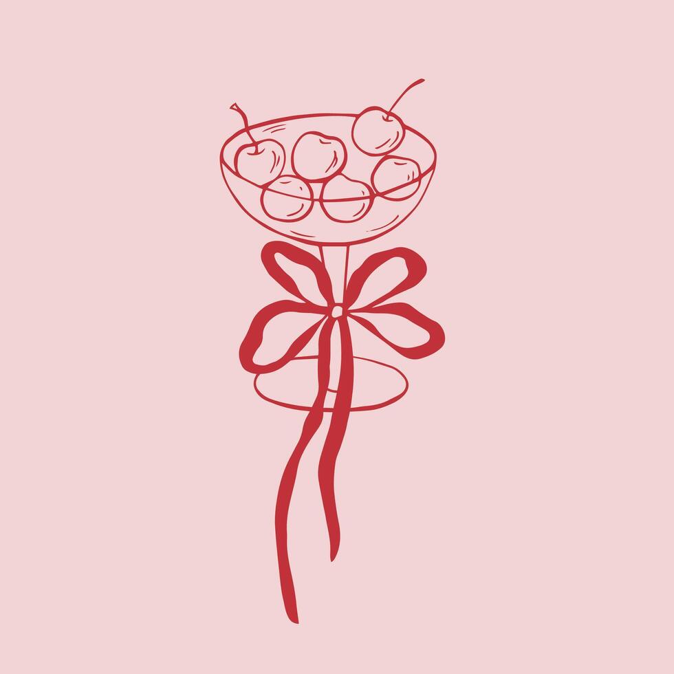 red glas with red whimsical bow and cherry vector