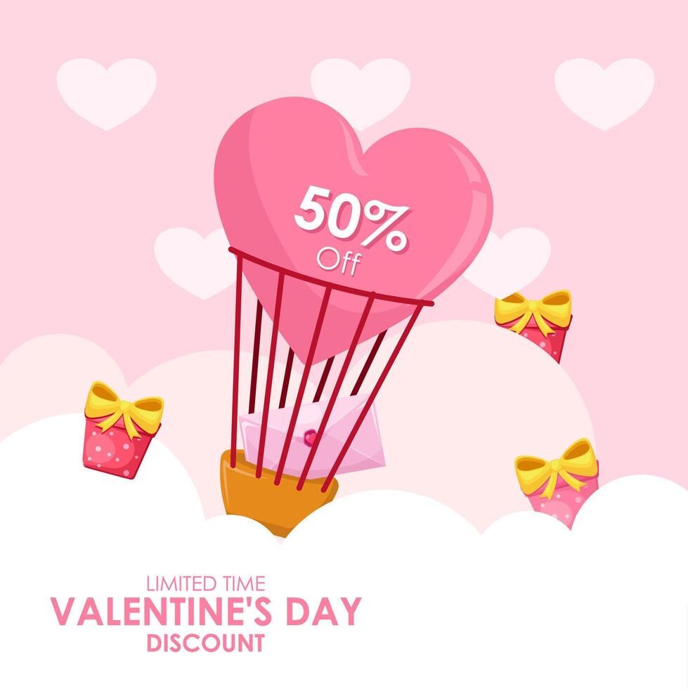 Flat illustration valentines day, valentines sale with 50 percent off vector