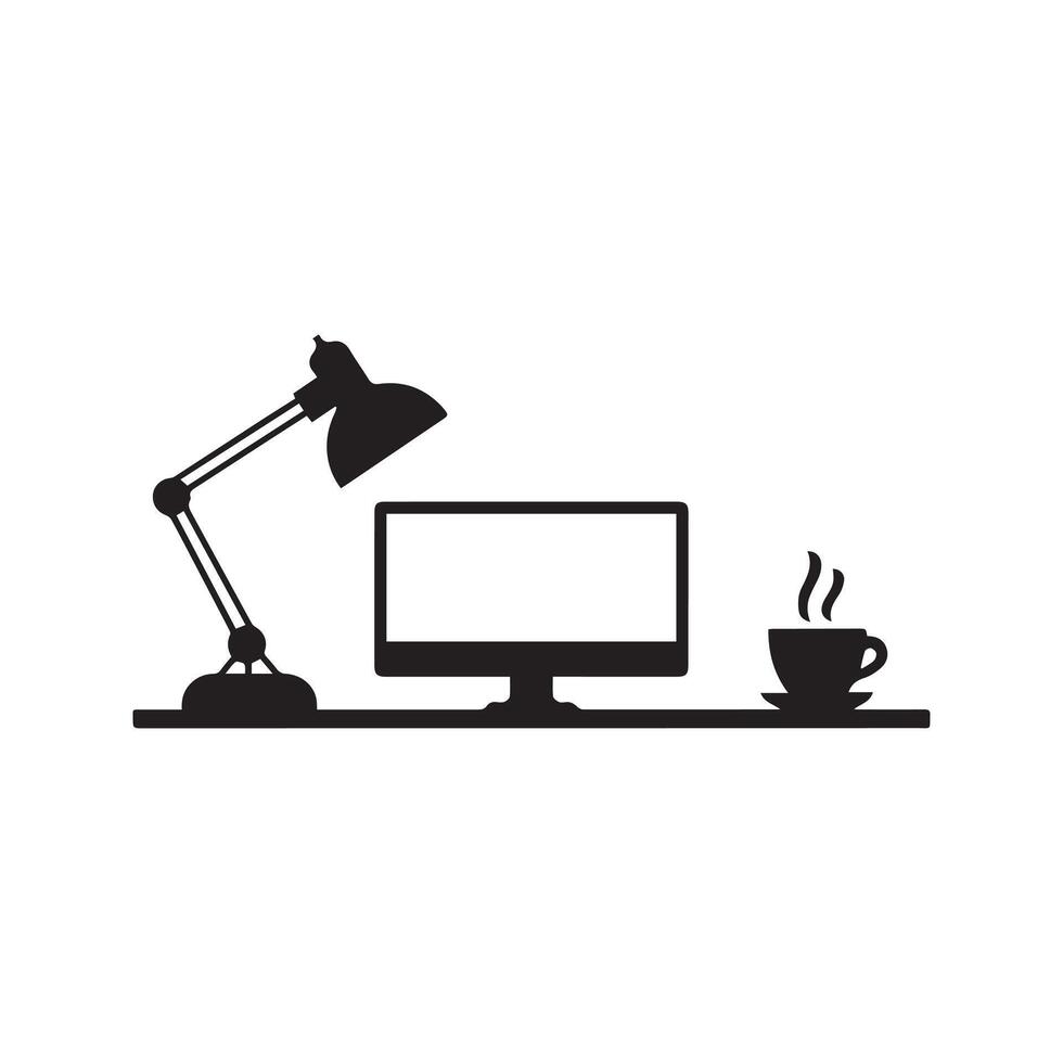 silhouette of a dual screens with desk lamp or cup of coffee vector