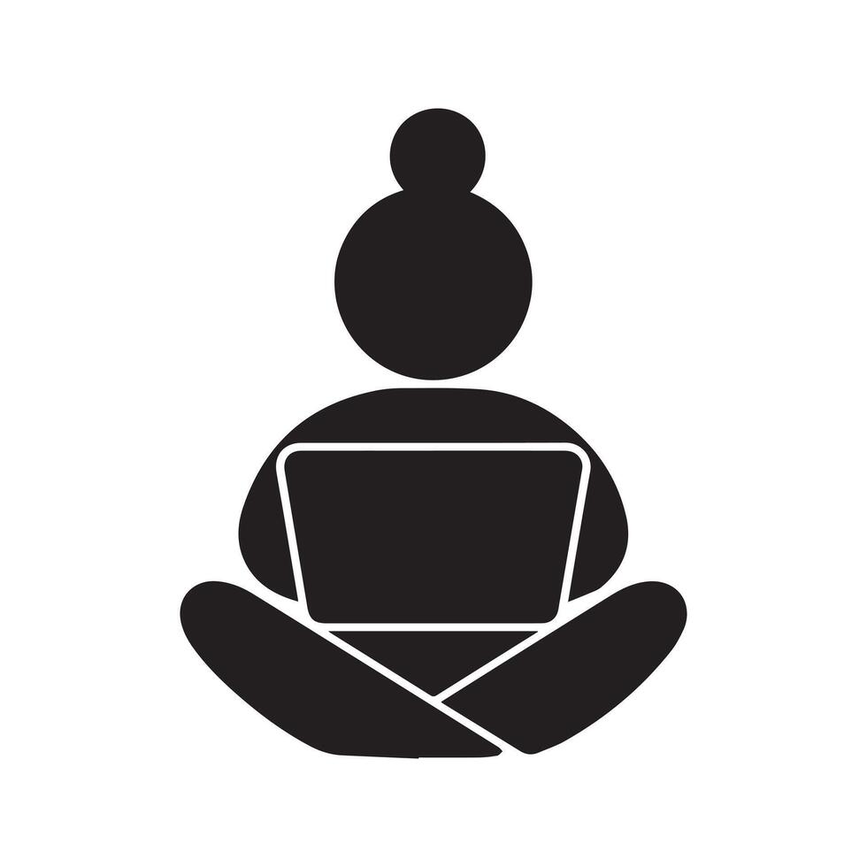 silhouette of a person sitting cross-legged with a laptop on lap vector