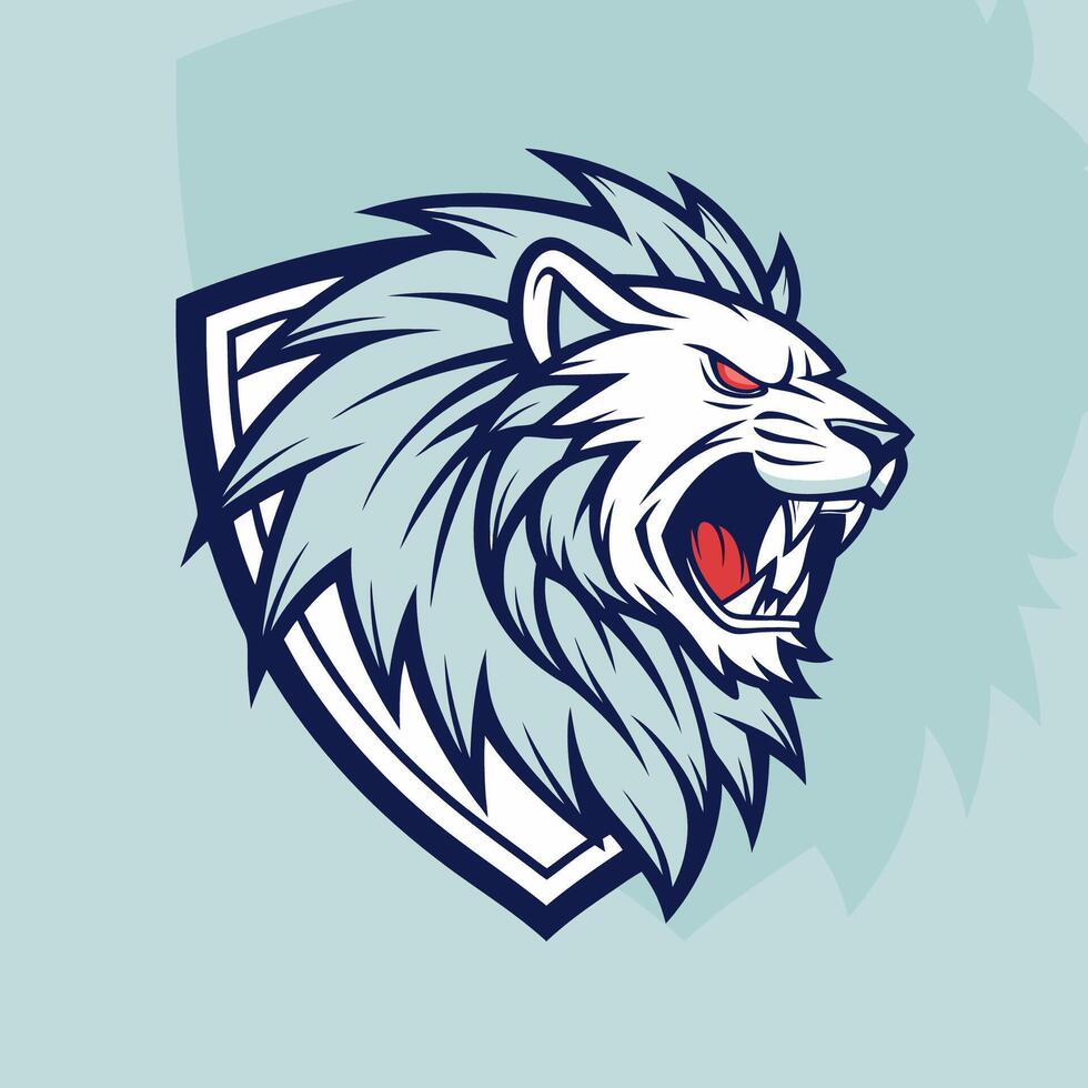Angry lion gaming e-sport logo design for dynamic and fierce team representation vector