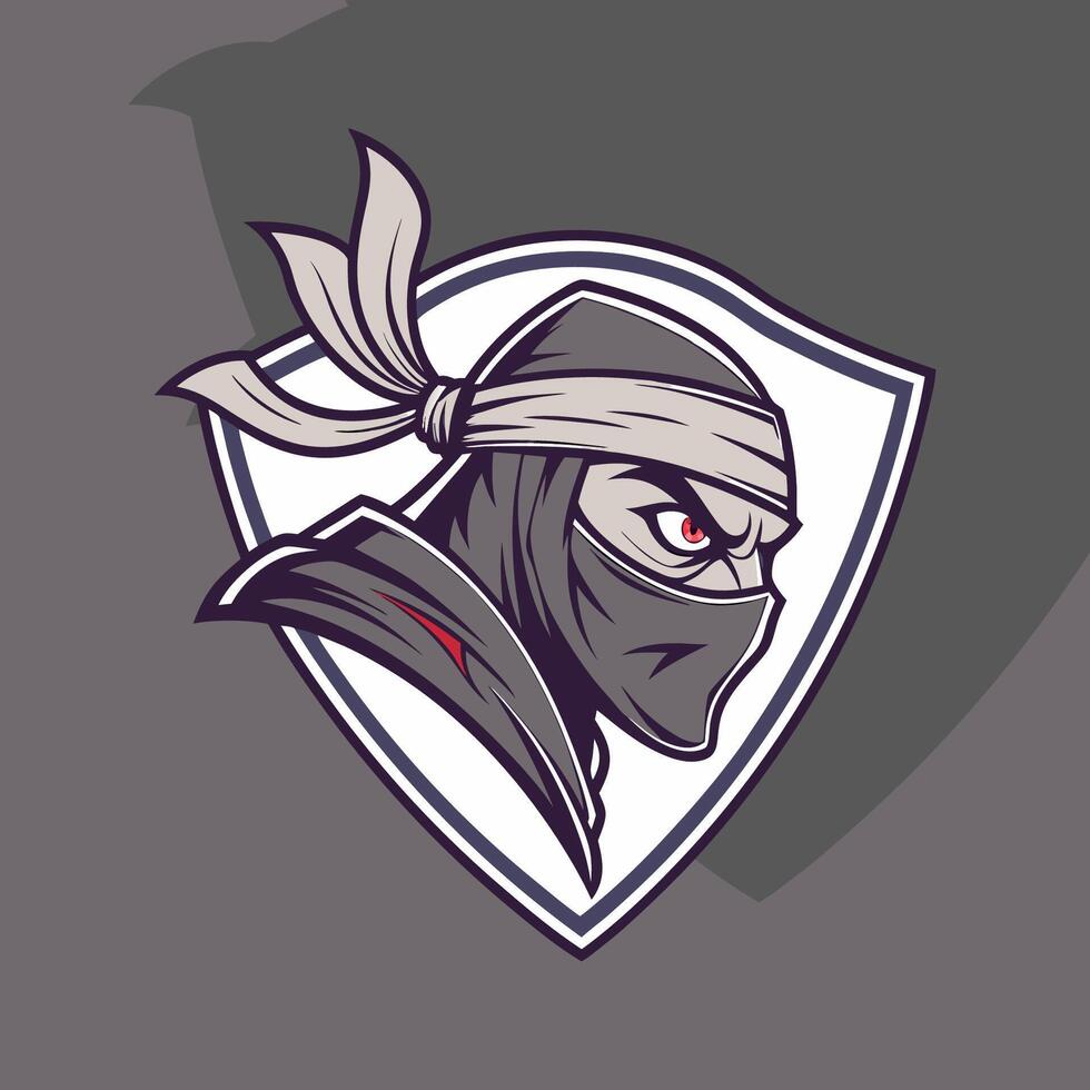 Ninja head gaming logo with a sleek, modern design, perfect for esports teams looking for a stealthy and professional branding identity vector