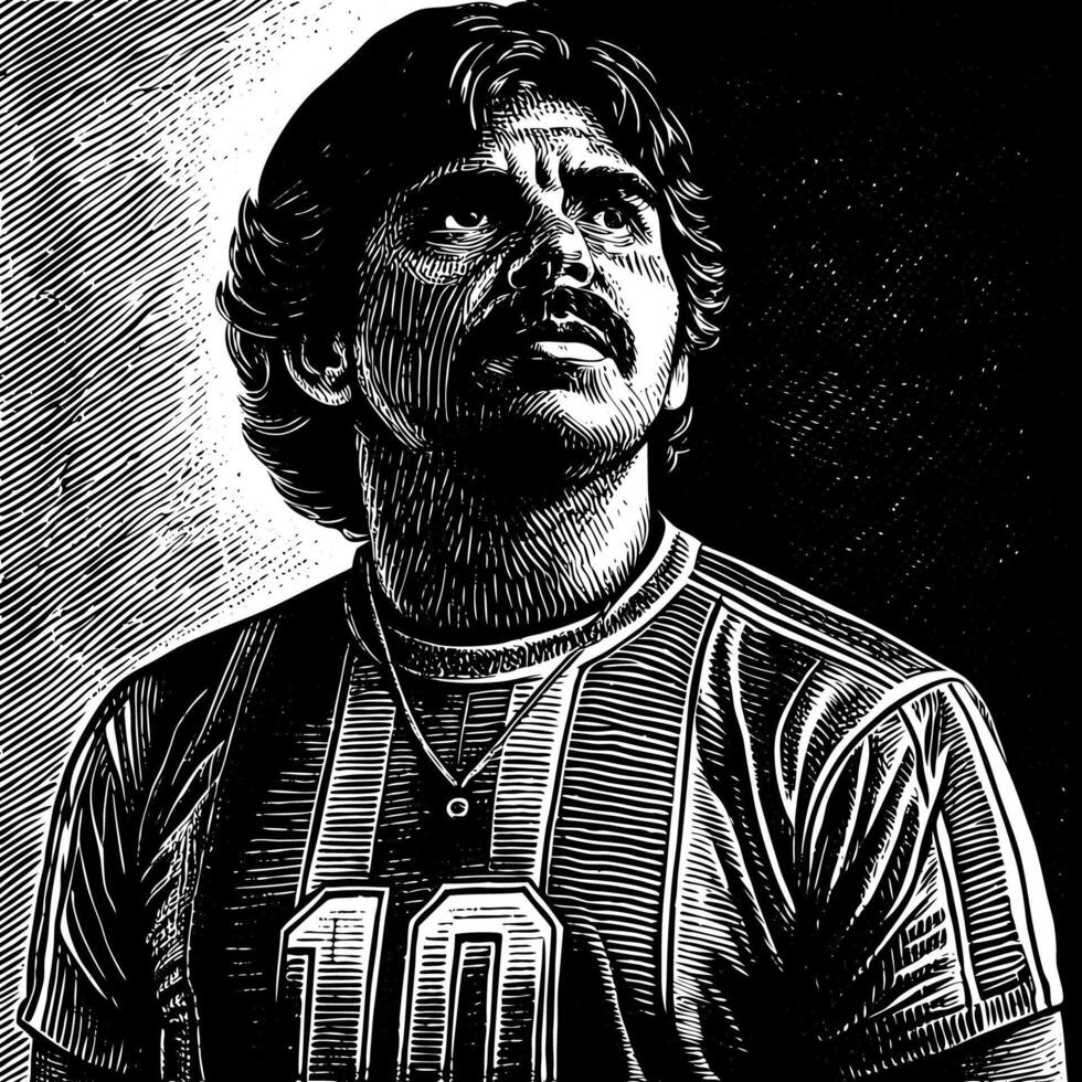 Legend Diego Maradona black and white artwork a tribute to the football legend vector