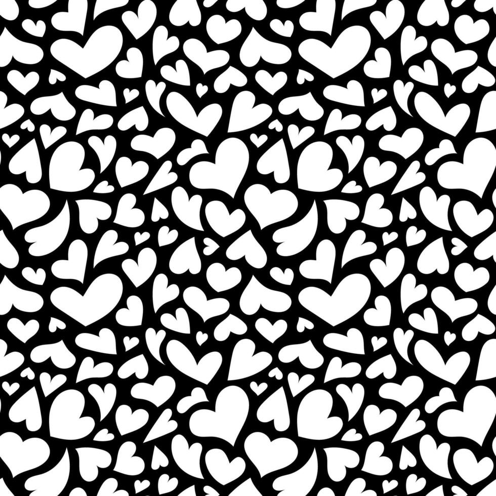 Valentines Day black and white pattern. Creative hearts seamless background. Illustrated heart shapes symbol of love and February 14 celebration. Romantic pattern design. vector