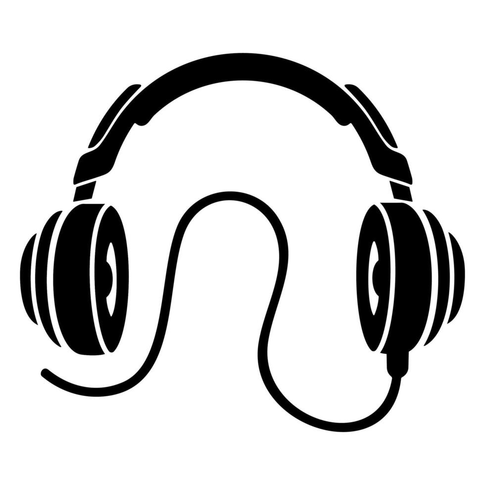 black and white icon silhouette of headphones on white background vector