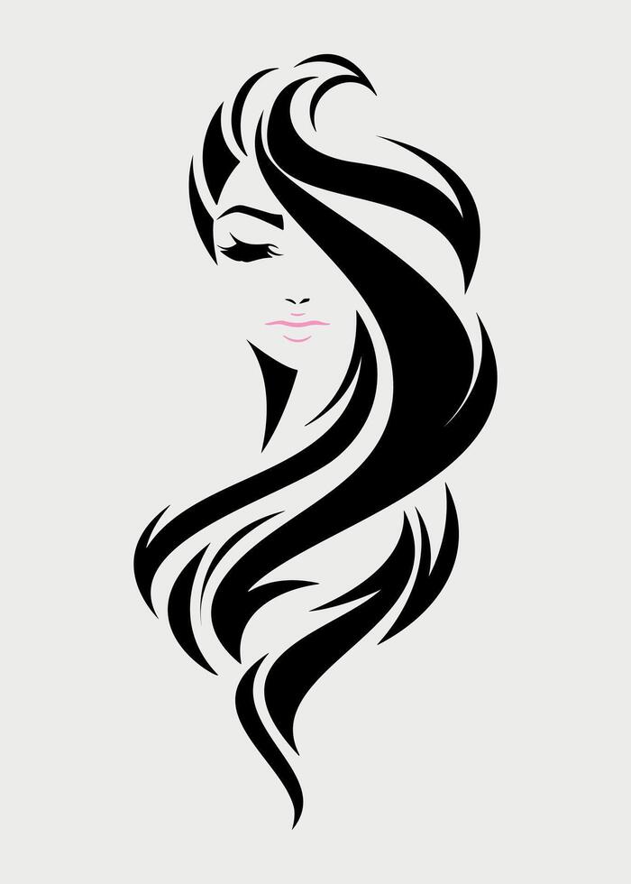 black and white icon silhouette of a girl's face on a white background vector
