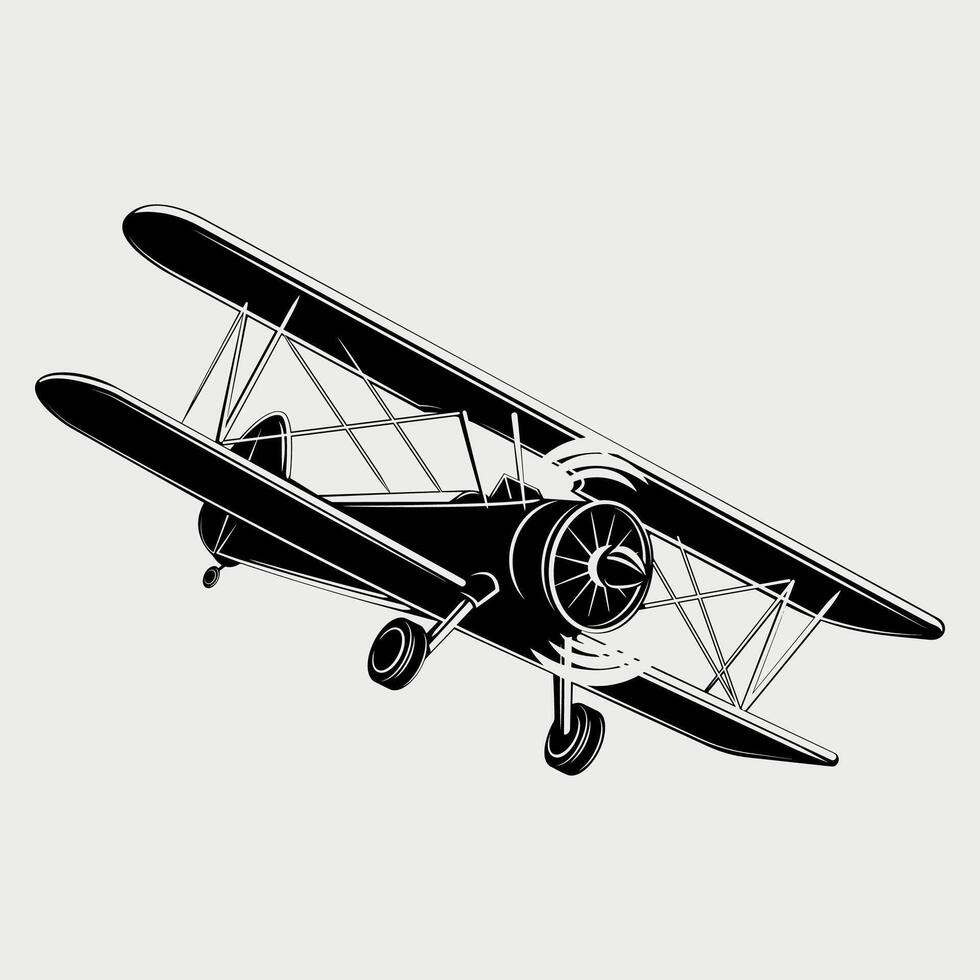 black and white icon silhouette of retro airplane plane on white background vector