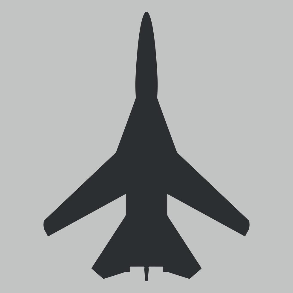 black and white icon silhouette of military army bomber aircraft on white background vector