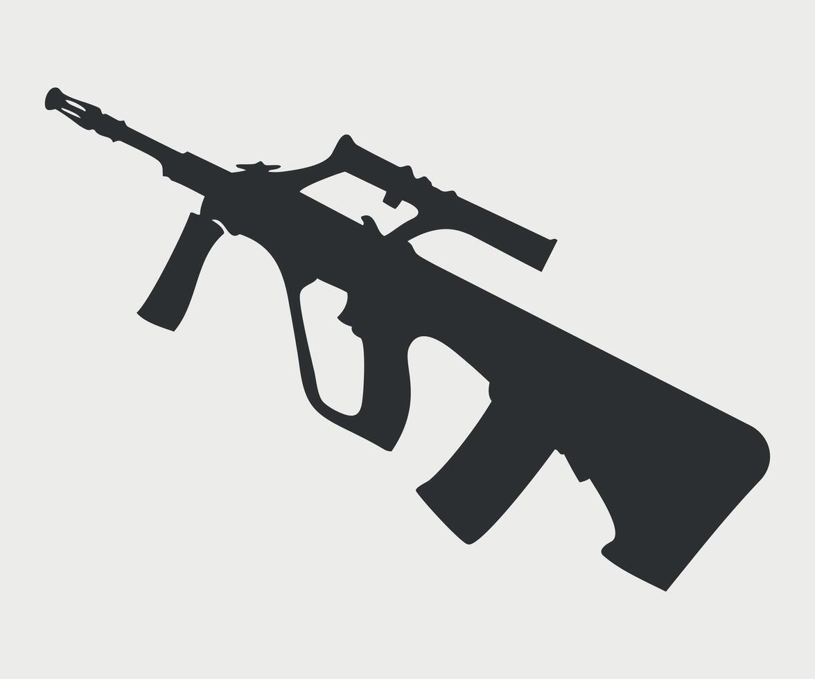 black and white icon silhouette of automatic rifle machine gun on white background vector
