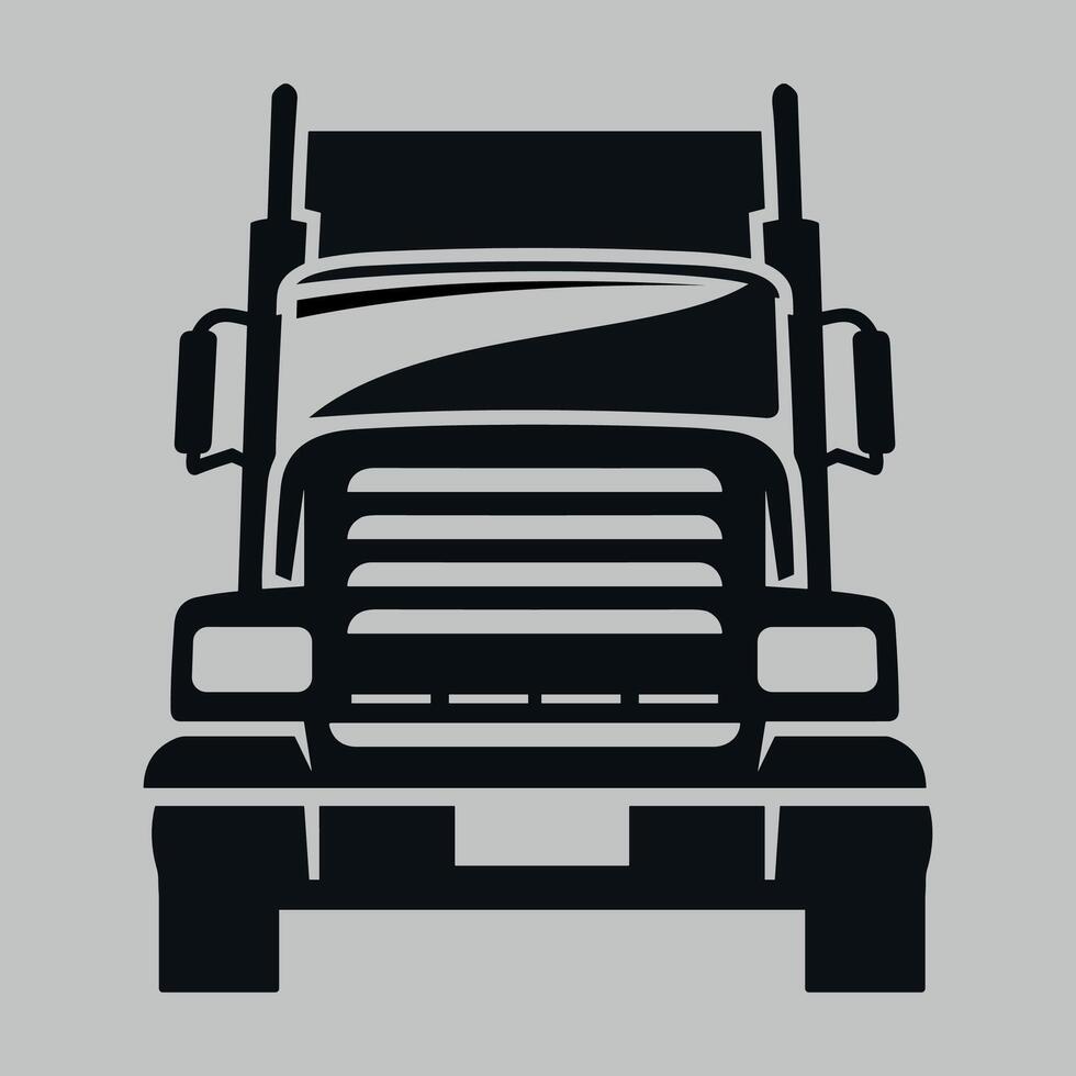 black and white icon silhouette of truck cabin front view on white background vector