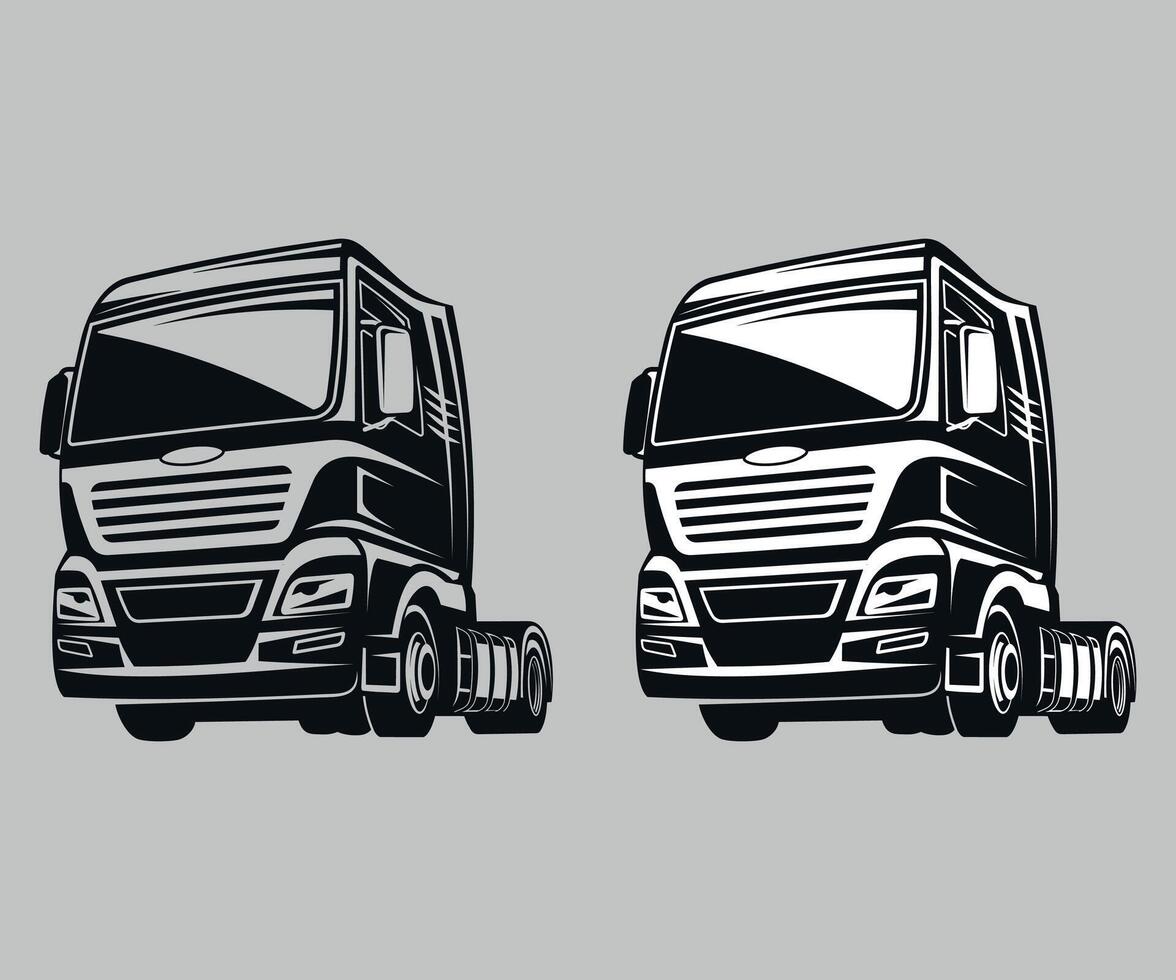 black and white icon of car trailer truck side view on white background vector