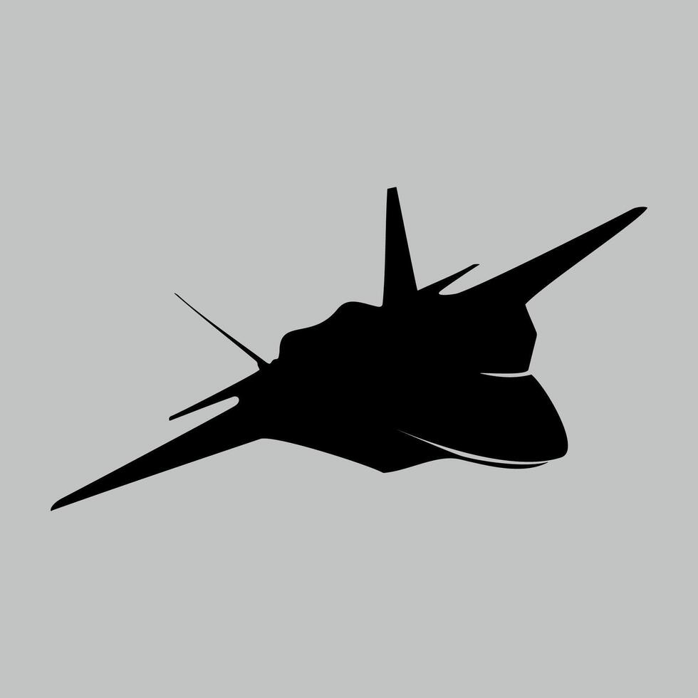 black and white icon silhouette of military army fighter jet aircraft on white background vector