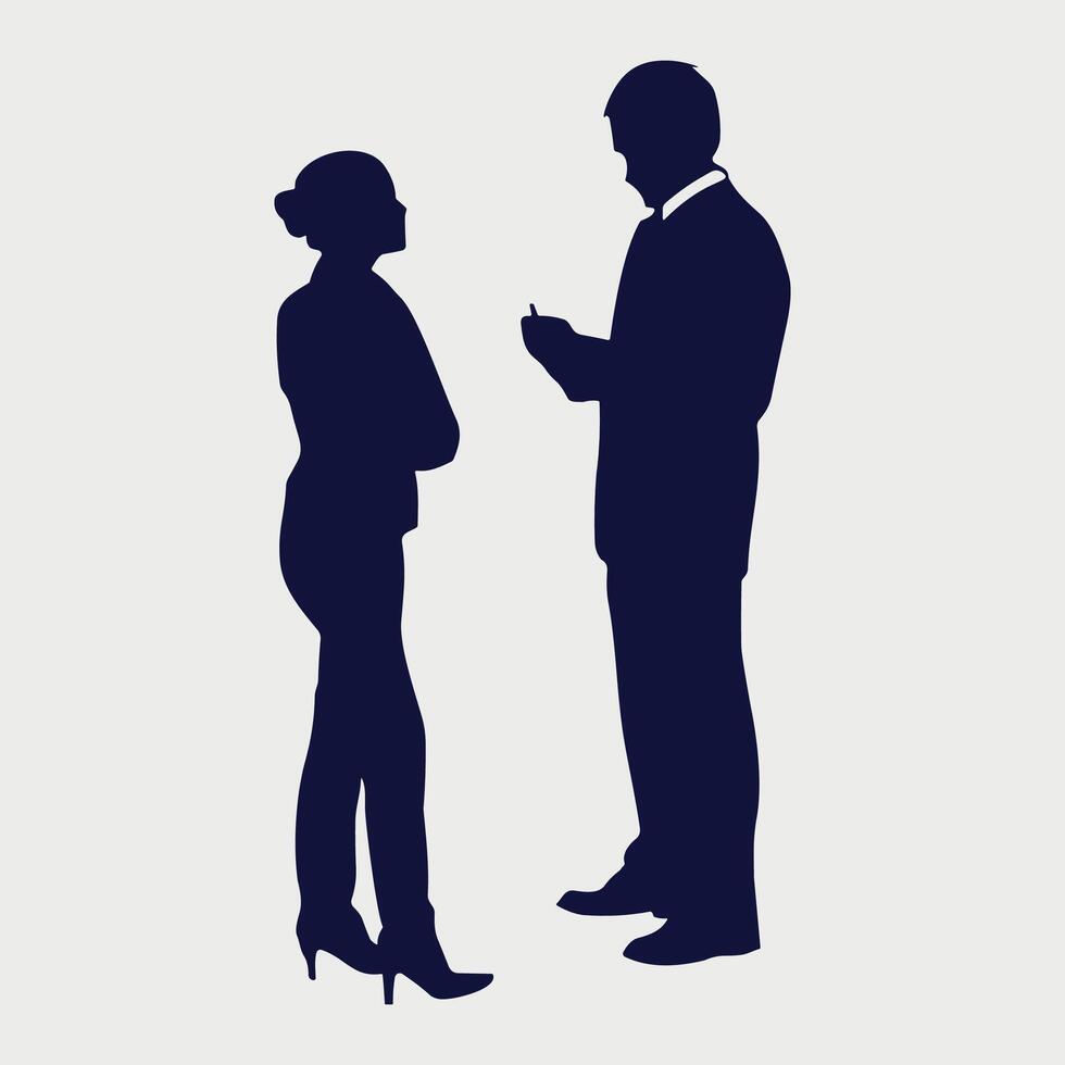black and white icon silhouette of business man and woman on white background vector