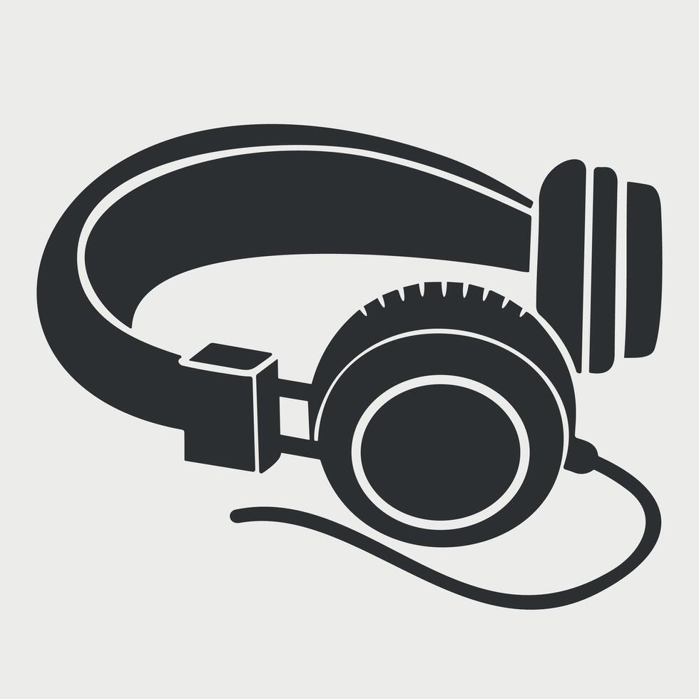 black and white icon silhouette of headphones isolated on white background vector
