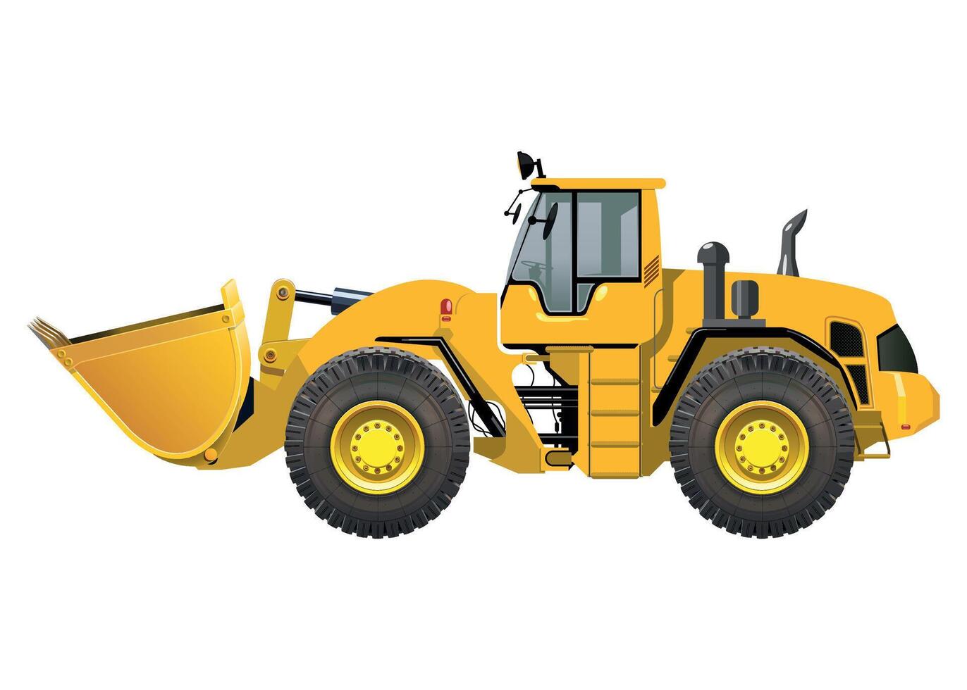 yellow road bulldozer with bucket on white background vector