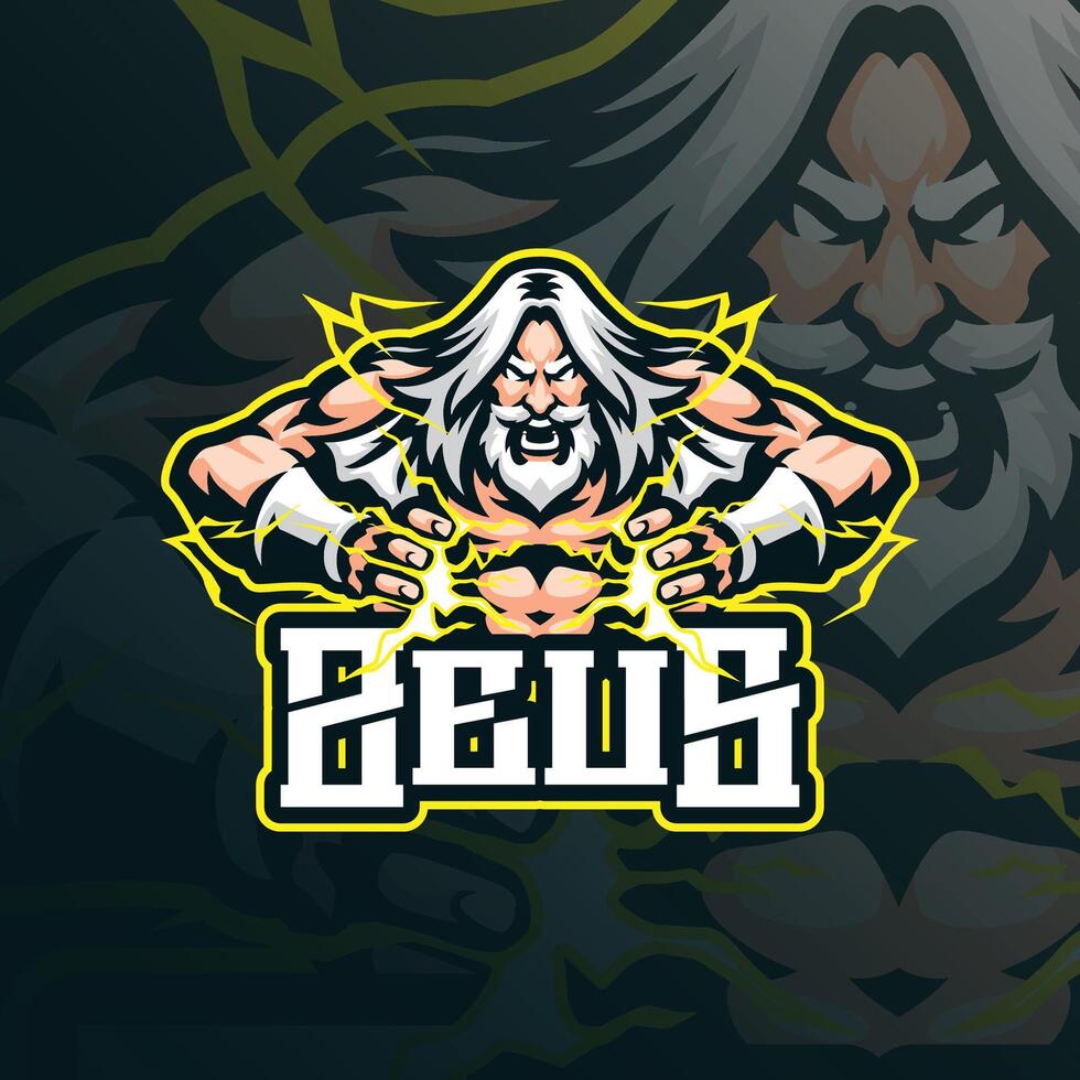 Zeus mascot logo design with modern illustration concept style for badge, emblem and t shirt printing. Angry zeus illustration with lightning in hand. vector