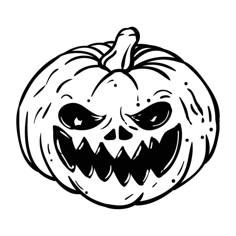 a black and white drawing of a pumpkin with a big mouth vector