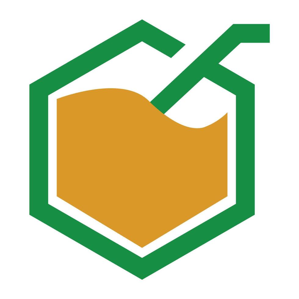 a green and yellow hexagon with a straw in it vector