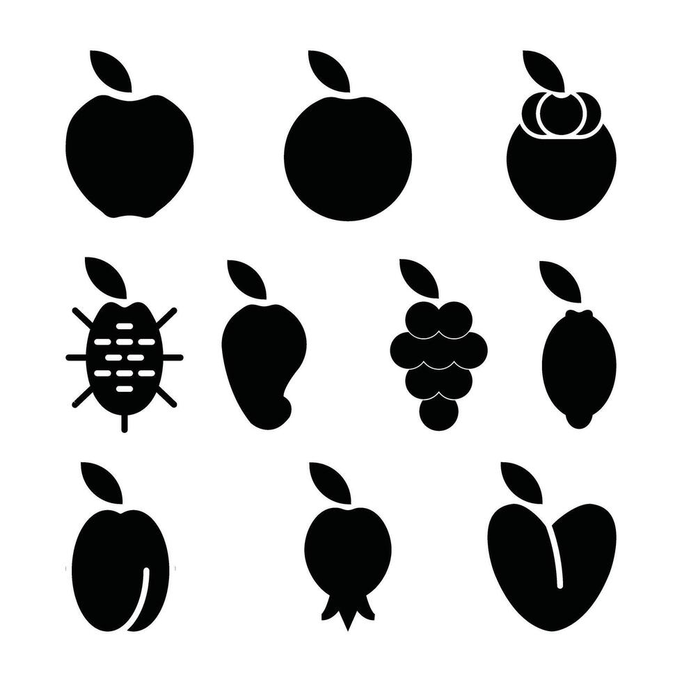 black fruit icons set on white background vector
