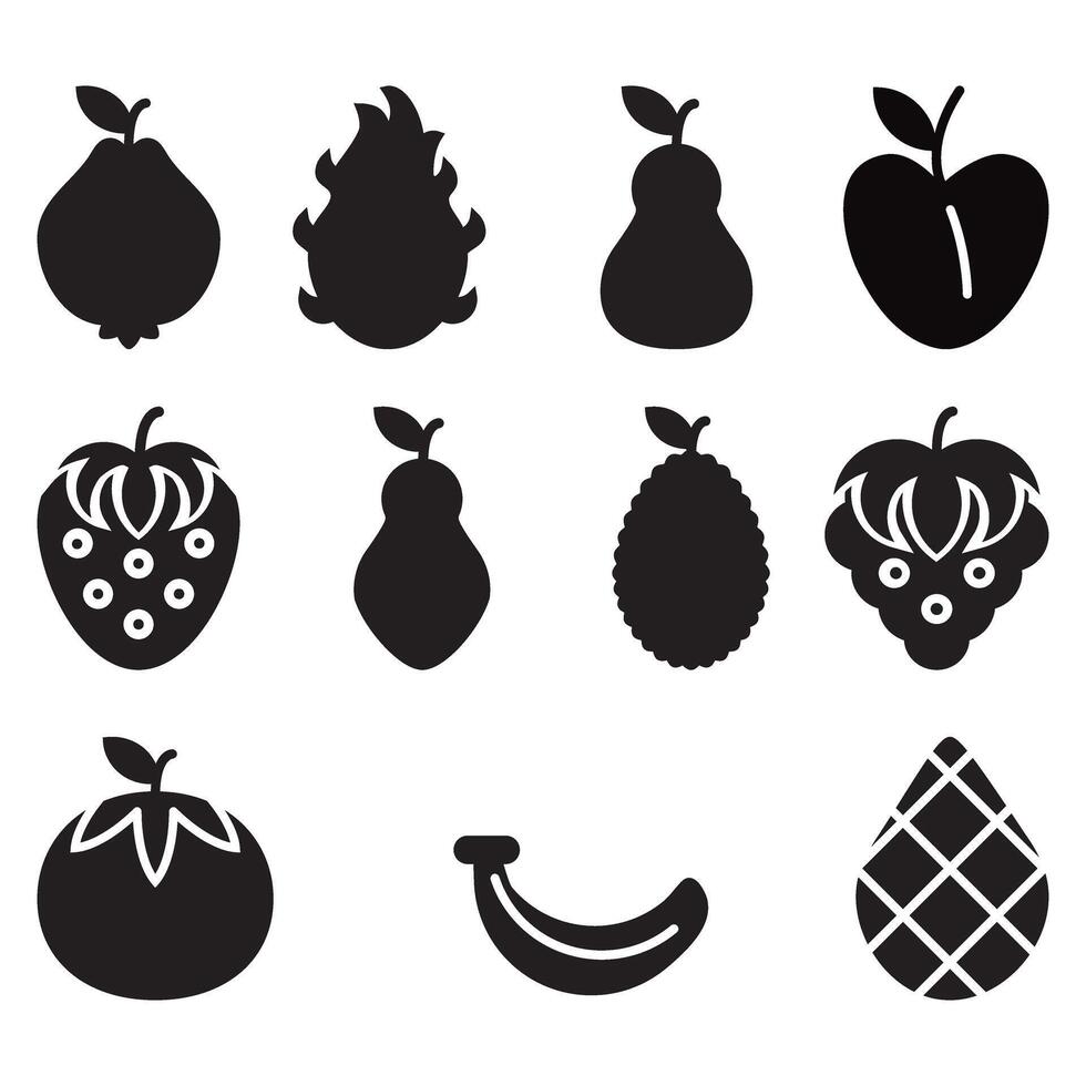 black icon set of fruits vector