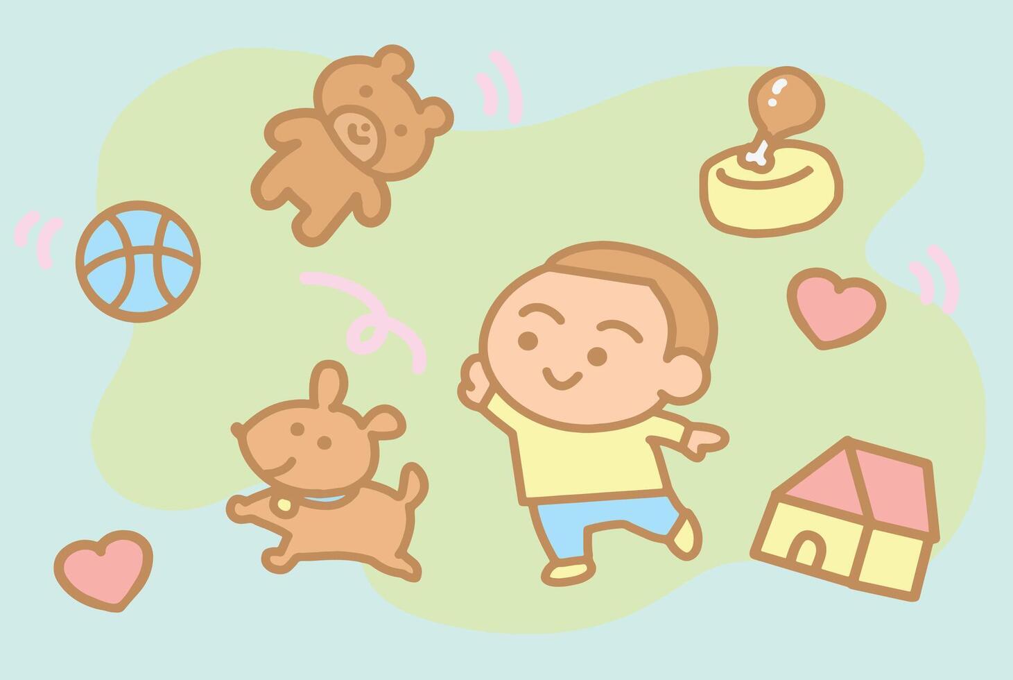Children with the dog cartoon style vector