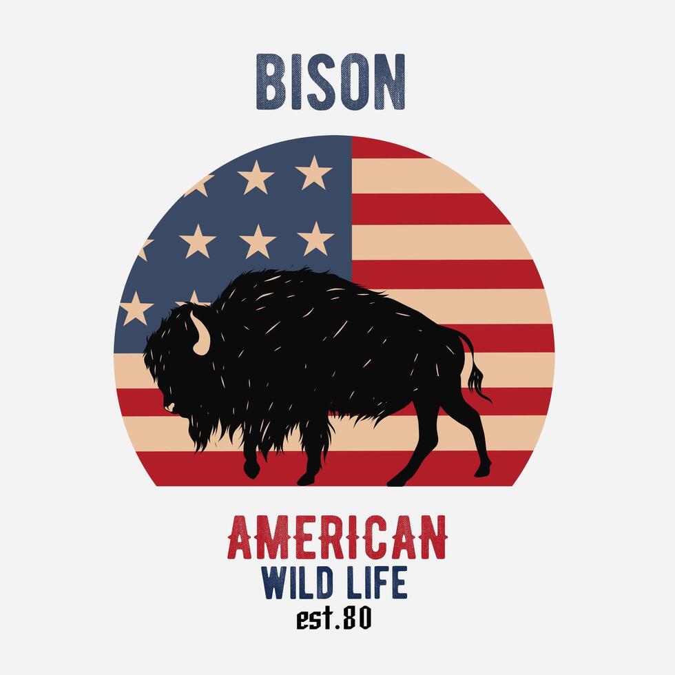 The American Wild Life with Bison Animal is perfect for print, apparel, etc vector