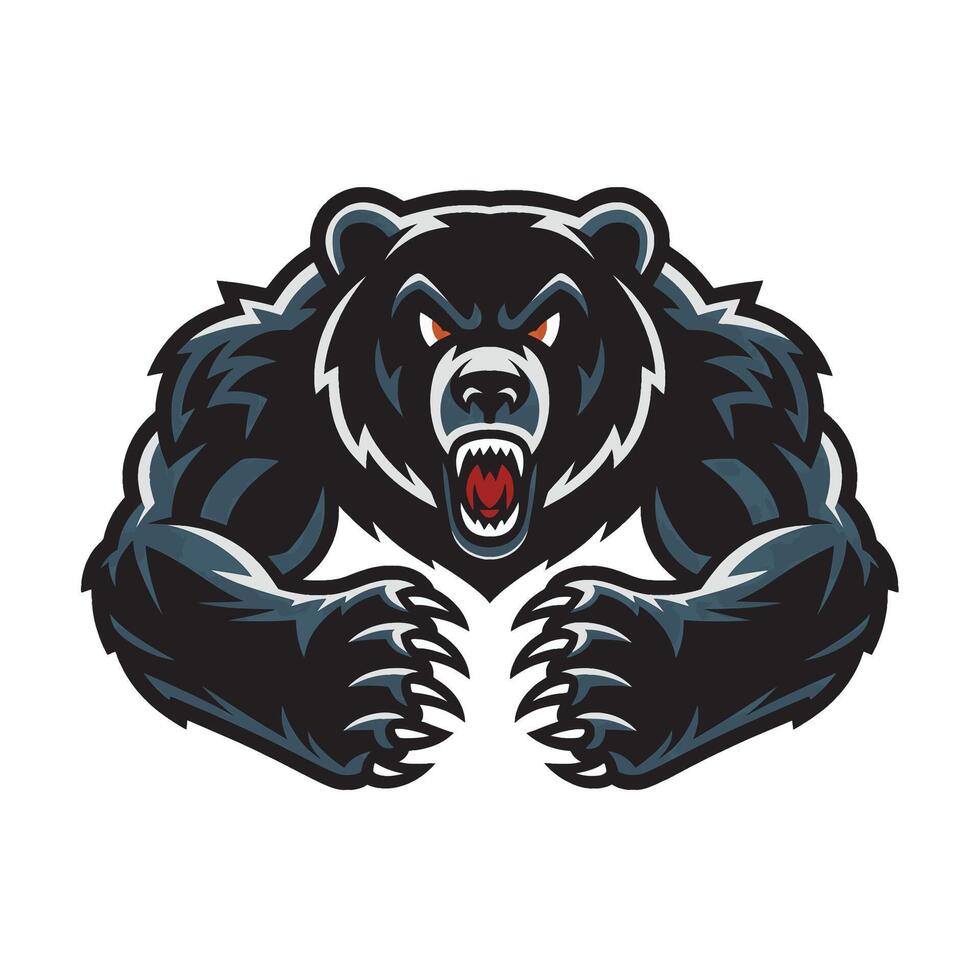 bear black attacking with claws design illustration logo on white background vector