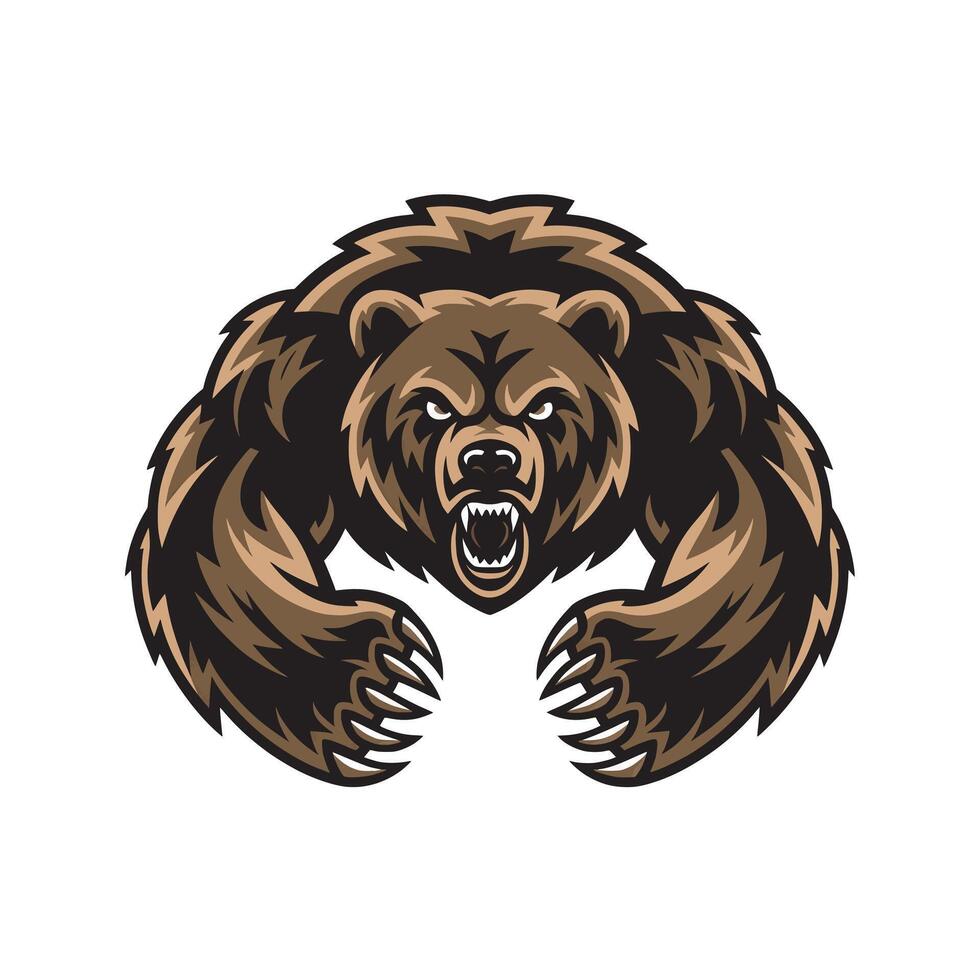 bear attacking with claws design logo illustration on white background vector