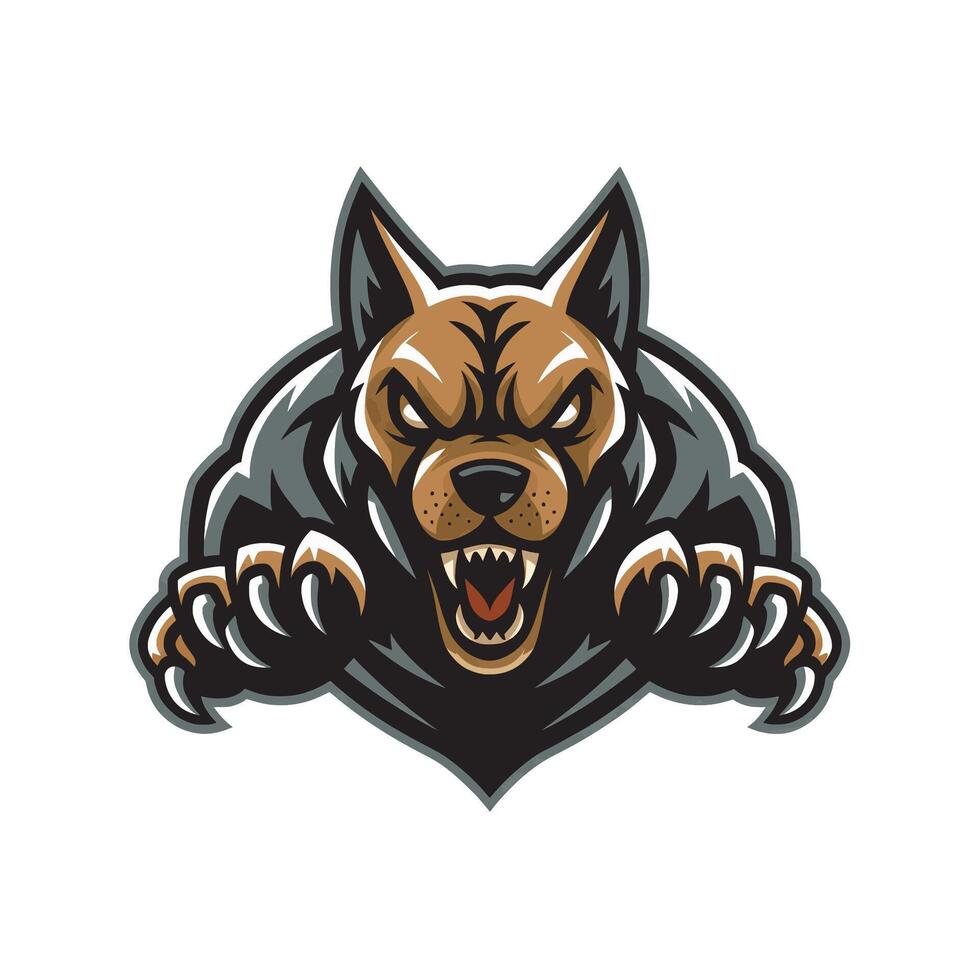 dog black fierce attacking pose with claws design logo on white background vector