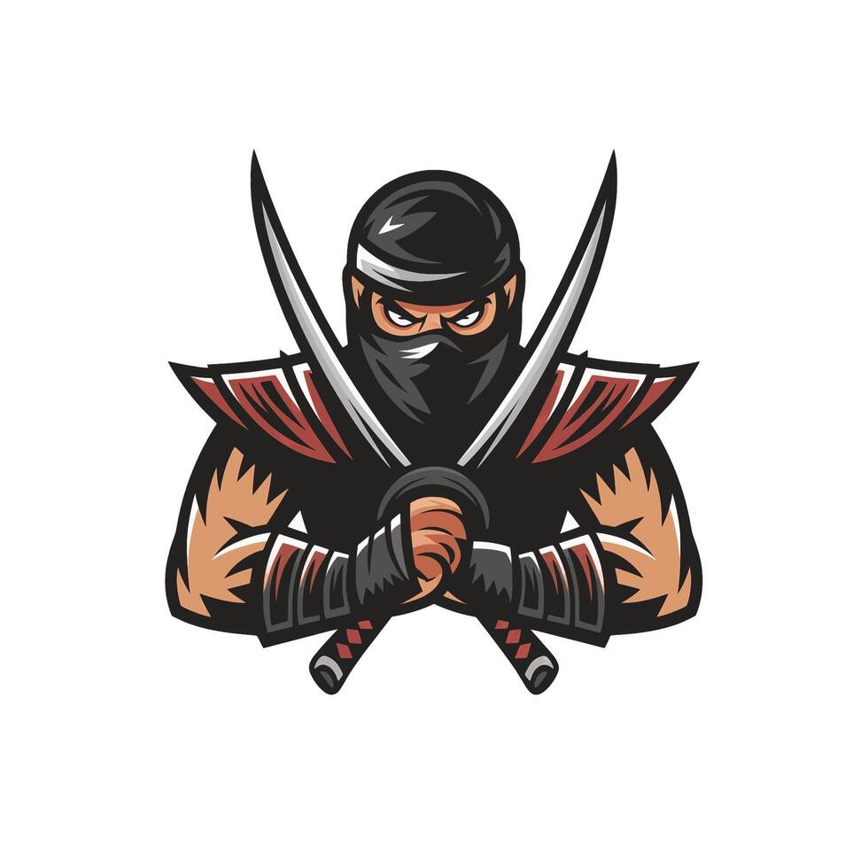 ninja hold sword attacking design illustration logo on white background vector