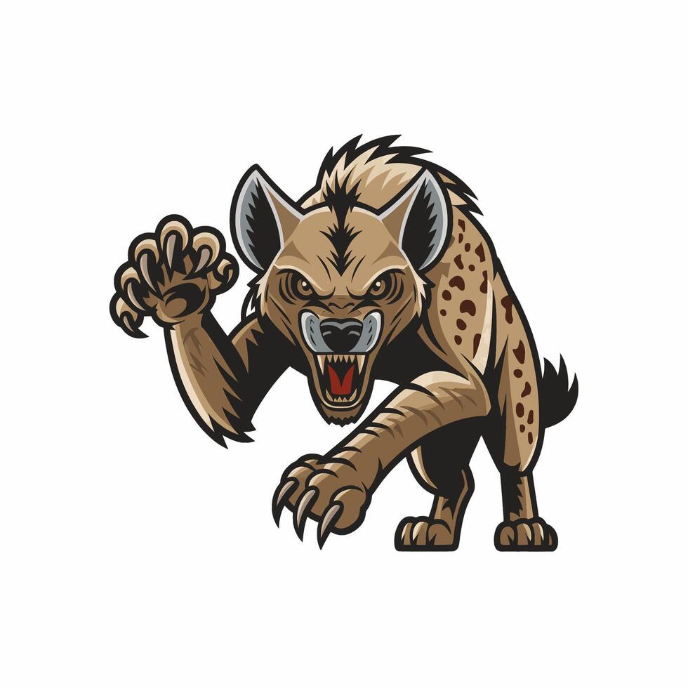 hyena full body attacking pose with claws design logo vector