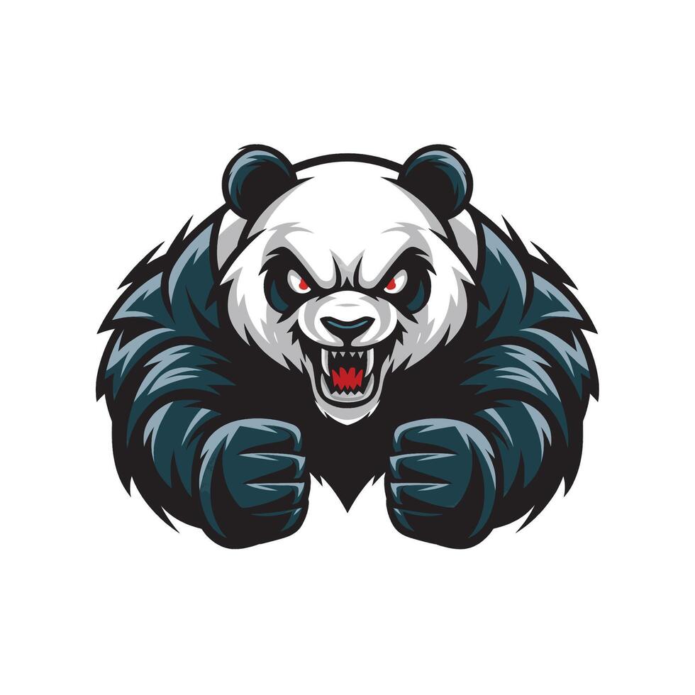 panda angry attacking with punch design logo illustration on white background vector