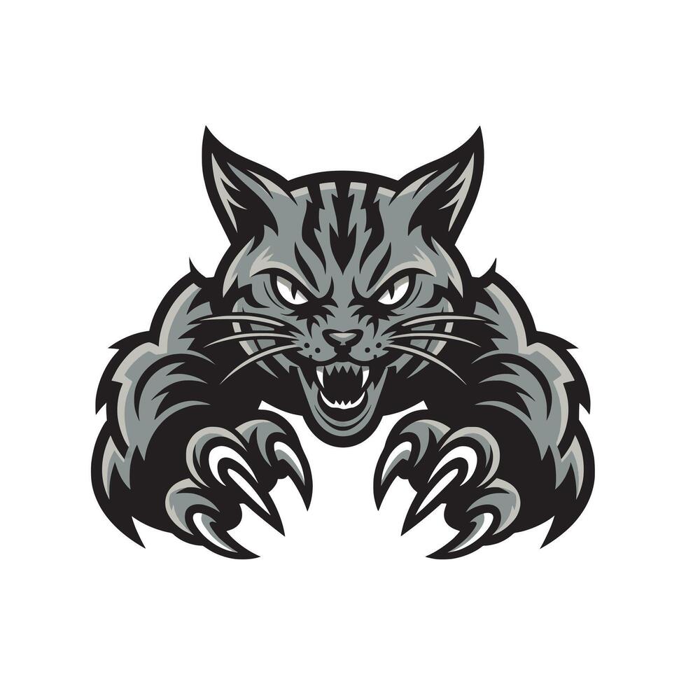 cat angry pose attacking with claws logo illustration on white background vector