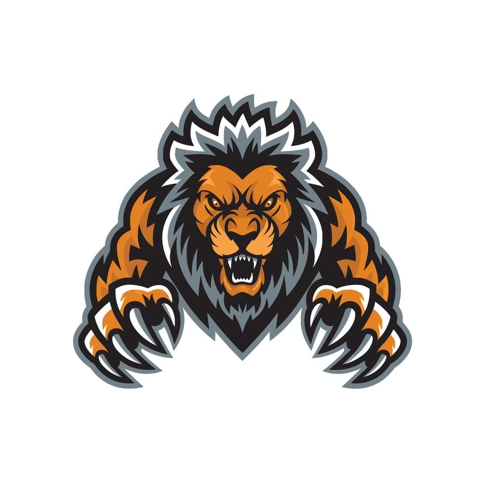 lion old attacking pose with claws design logo illustration on white background vector