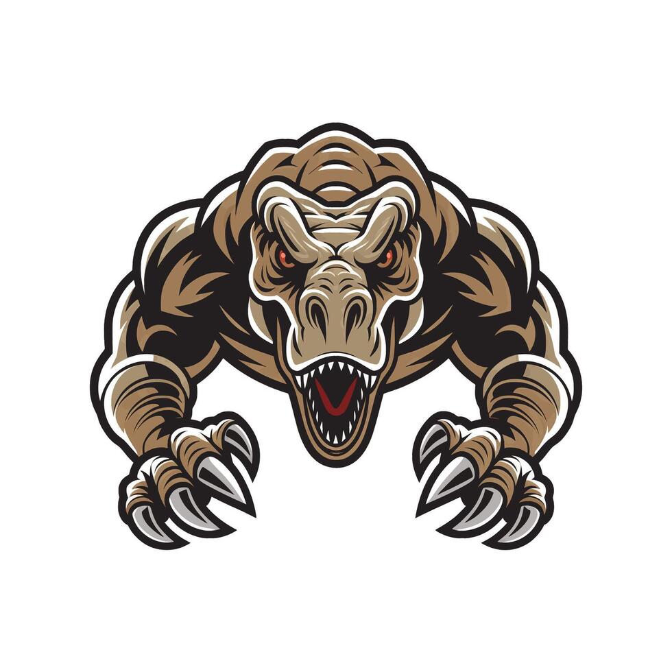 tyrannosaurus fierce attacking with claws logo design illustration vector