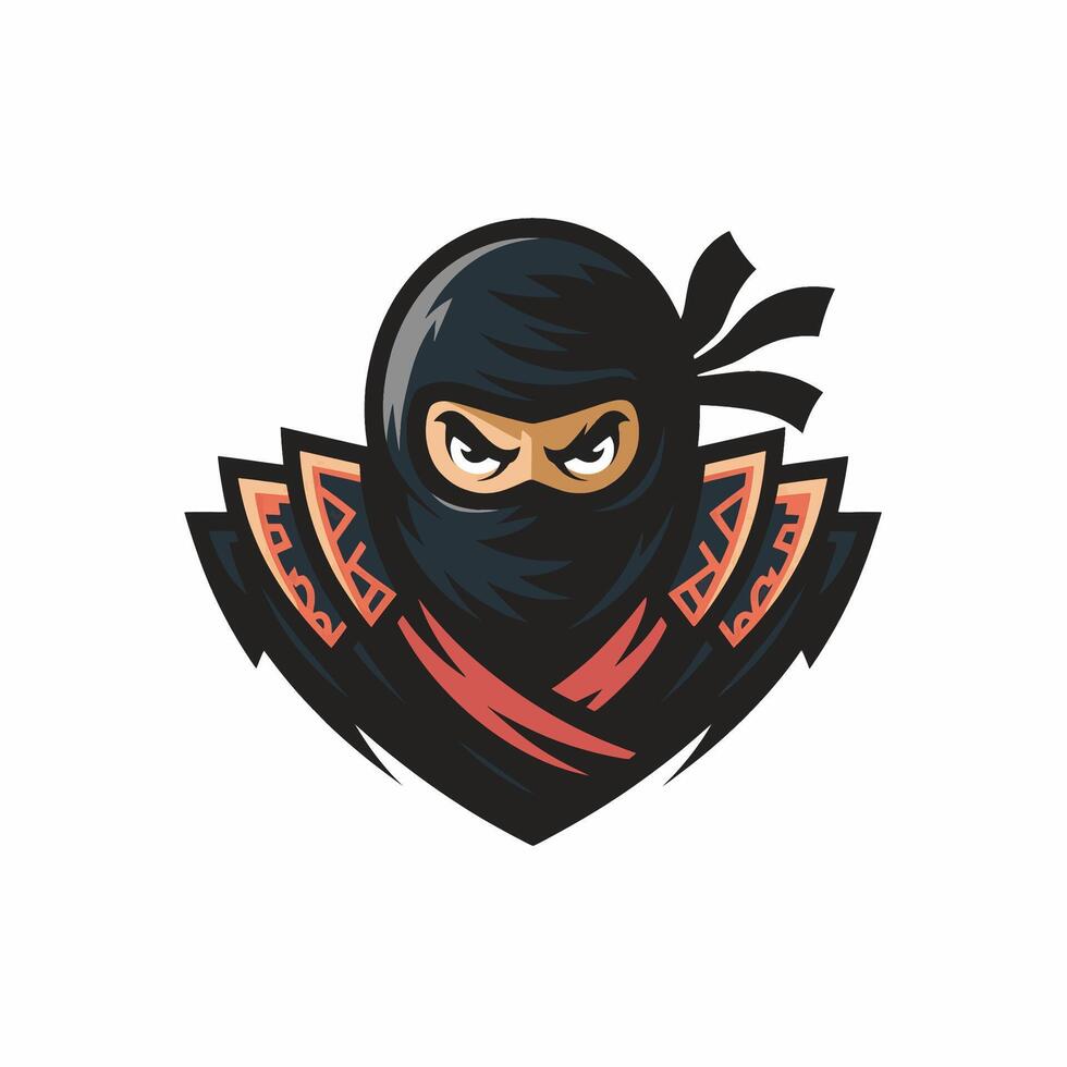 ninja fierce pose design logo illustration on white background vector