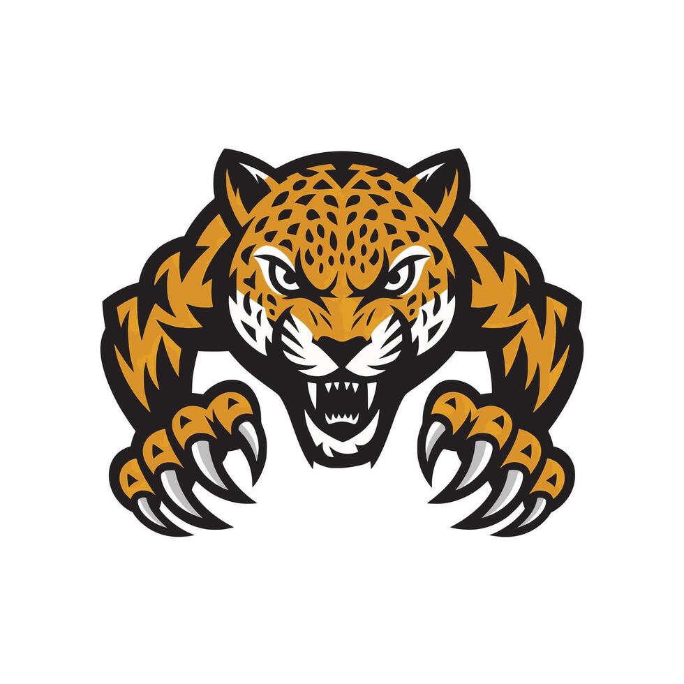 leopard fierce attacking pose with claws logo design on white background vector