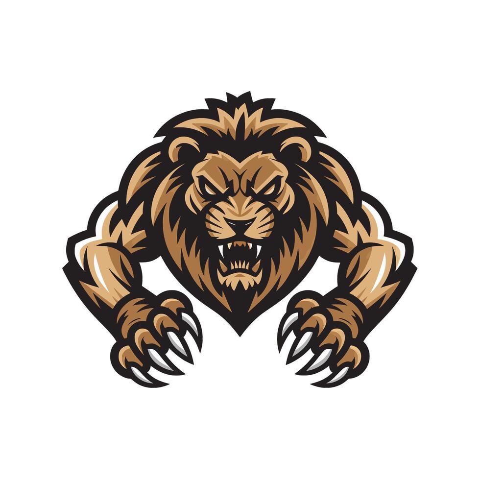 lion pose attacking with claws design logo illustration vector