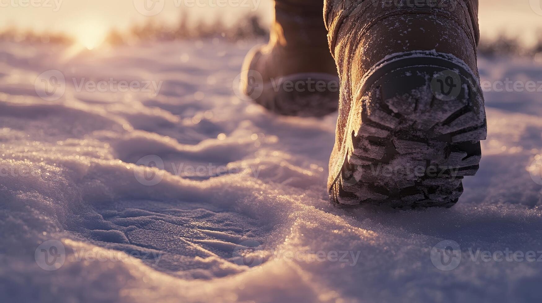 A person walking in the snow with their shoes on photo