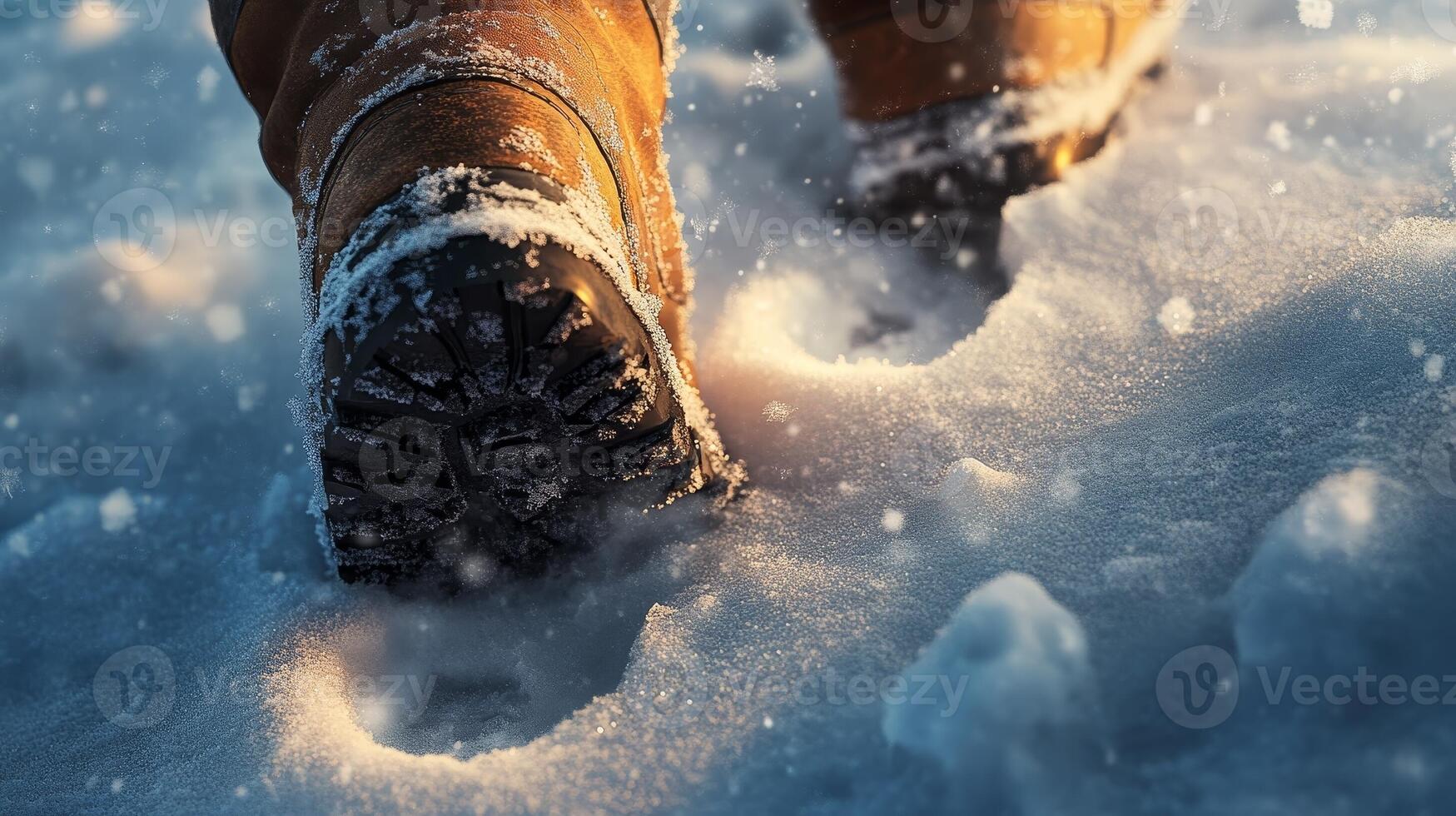 A person walking in the snow with their boots on photo