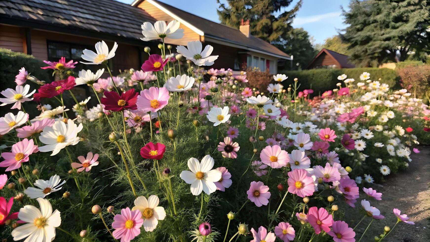 Cosmos flowers in the garden photo